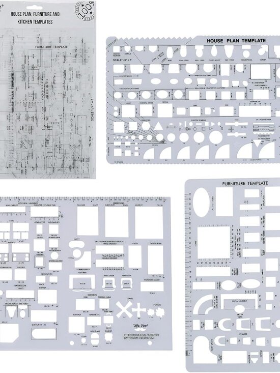 Other - House Plan, 3 pcs, Interior Design and Furniture Templates, Clear Flexible Plast